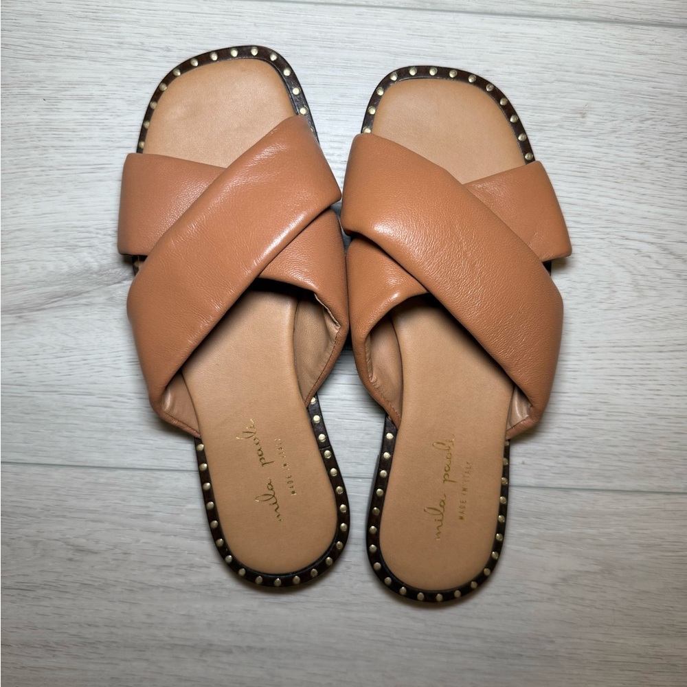 Mila Paoli Brown Leather Slide Sandals